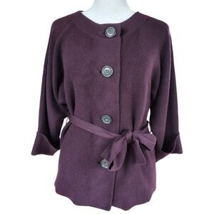 Banana Republic Women's Cardigan Small Wool Button Up Purple Plum Tie Waist Luxe